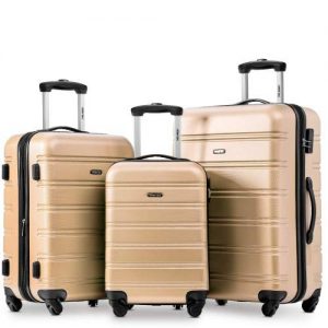 SEAPHY Travelhouse Merax 3 Bagaj Genişletilebilir Hafif Set 4 Tekerlekler Dönücü Seyahat Arabası Bavul Kilidi Bagaj Seti (Altın)